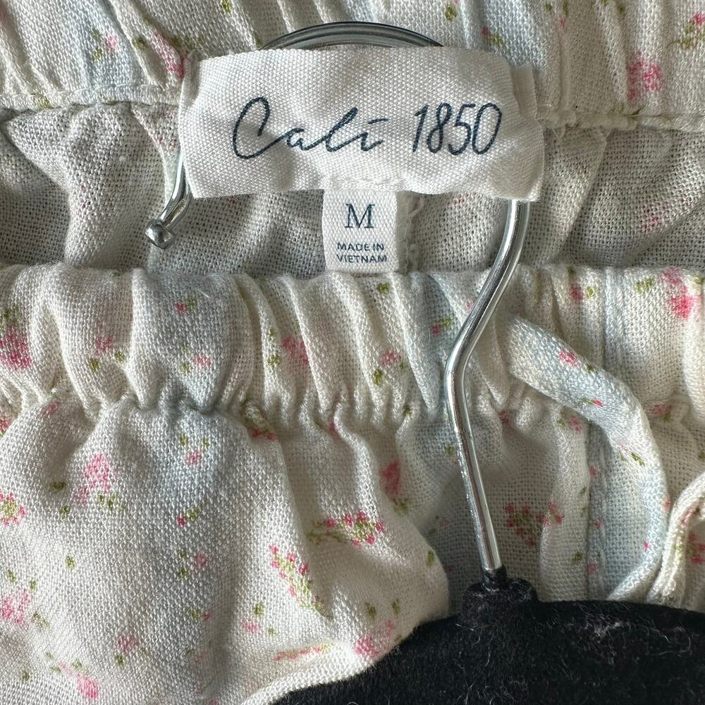 Cali 1850 Floral Stripe Wide Leg Linen Blend Pants M Pull on cottage core sweet - Picture 5 of 8